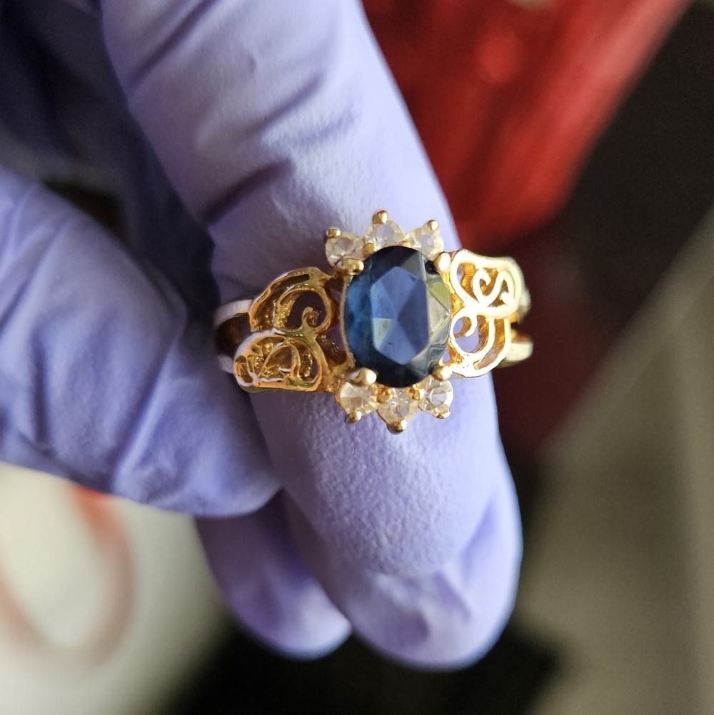 Haviland Gold Ring with Blue Gemstone and Crystal Accents - Picture 3 of 15